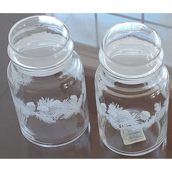 VTG Libbey FROSTED WINTER Pinecones Pine Christmas CANISTER Cookie Candy Jar Set - Picture 1 of 10